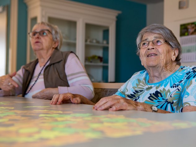 Zwei Seniorinnen an der Tovertafel
